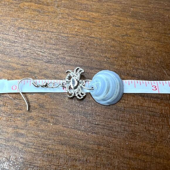 Dangle Earrings Genuine Handcrafted Seashell Crab Shades of Blue Gray Coastal - Picture 10 of 10